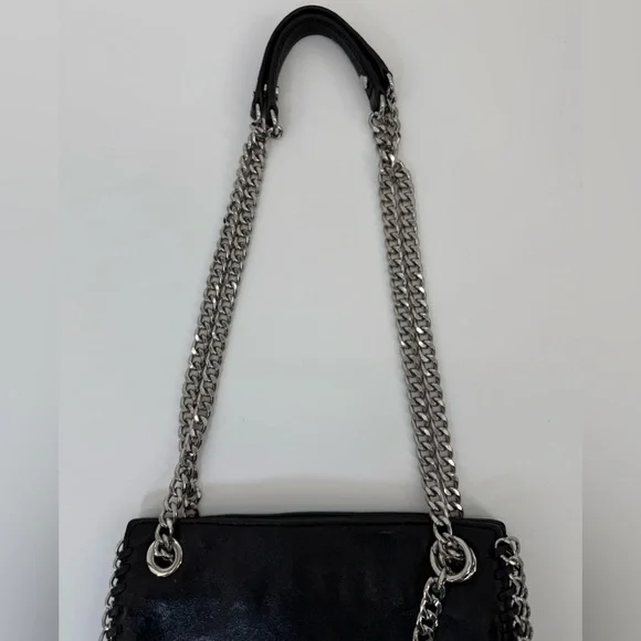 Michael Michael Kors Black Leather Shoulder/Crossbody Chelsea Silver Chain Bag - Picture 10 of 17